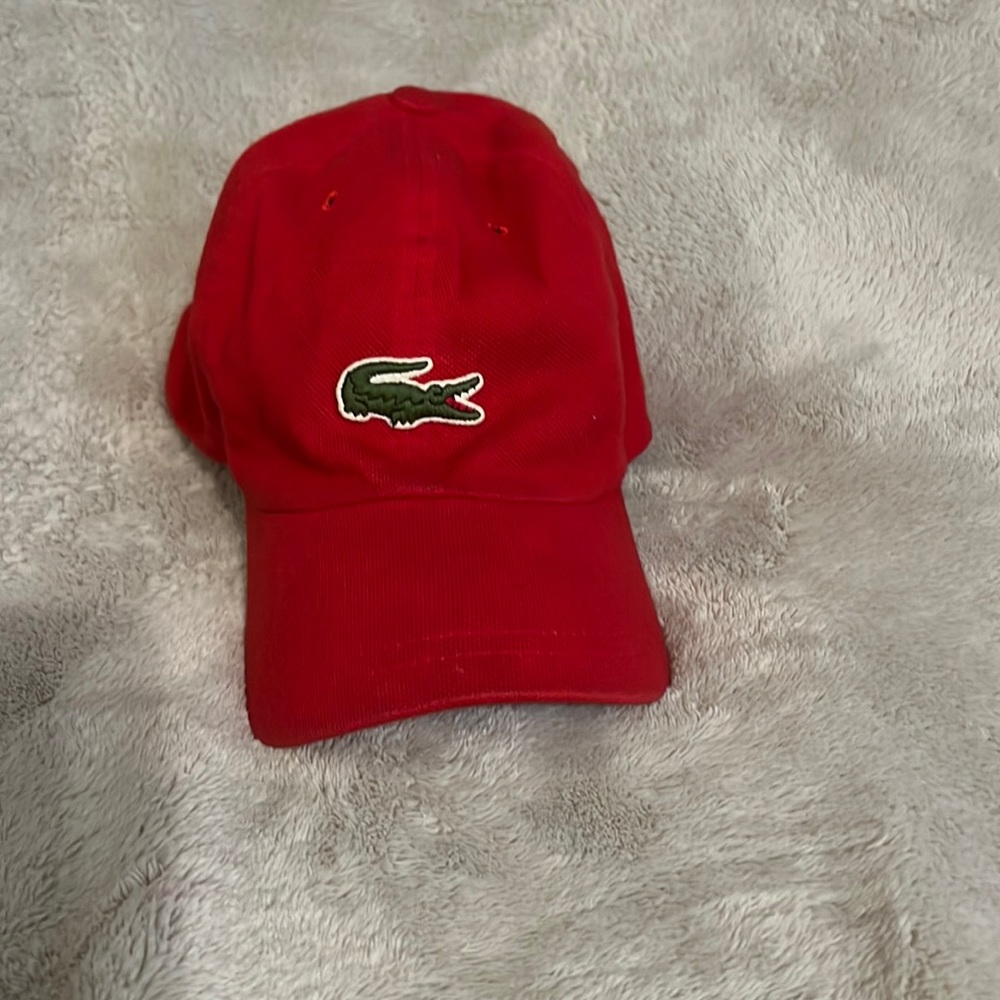 Men’s vintage Lacoste hat. Velcro strap. Red.